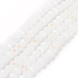 Electroplate Glass Beads Strands, Imitation Jade Beads, Half Plated, Rainbow Plated, Faceted, Rondelle, White, 8x6mm, Hole: 1mm, about 63~65pcs/strand, 39~40cm(EGLA-A034-J8mm-L08)