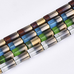 Half Electroplate Glass Beads Strands, Column, Mixed Color, 19.5~20x10mm, Hole: 1.4mm, about 15~17pcs/strand, 13.39 inch(34cm)(EGLA-S177-01)