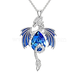 Alloy and Glass Pendant Necklaces, Dragon, Platinum, Blue, 19.69 inch(50cm)(PW-WG44FA7-02)