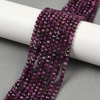 Natural Ruby Beads Strands, Faceted, Round, 4mm, Hole: 0.7mm, about 99pcs/strand, 15.55 inch(39.5cm)