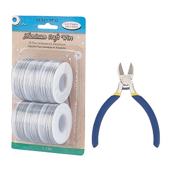 BENECREAT Round Aluminum Wire, with Iron Side Cutting Pliers, Silver, 15 Gauge, 1.5mm, 10m/roll, 6 rolls