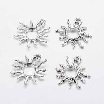 Tibetan Style Alloy Sun Pendants, Solar Eclipse Pendants, Antique Silver, 25x27x2mm, Hole: 2mm