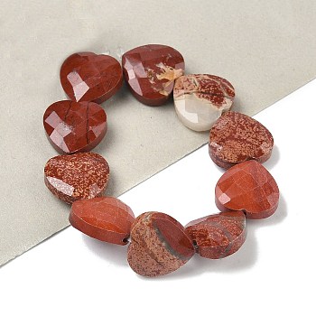 Natural Red Jasper Beads Strands, Faceted, Heart, 14.5~15x15~15.5x5.5~6mm, Hole: 1mm, about 10pcs/strand, 5.51~5.71''(14~14.5cm)
