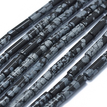 Natural Snowflake Obsidian  Beads Strands, Column, 11~15x3.5~4.5mm, Hole: 1~1.2mm, about 28~30pcs/strand, 15.1~15.9 inch(38.5~40.5cm)