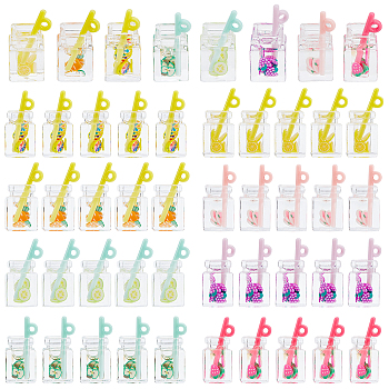CHGCRAFT 48Pcs 8 Colors Transparent Resin Pendants, Imitation Drink, Bottle, Mixed Color, 26.3~27.5x12~13x11mm, Hole: 1.8mm, 6pcs/color
