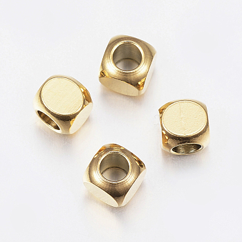 Ion Plating(IP) 304 Stainless Steel Beads, Cube, Golden, 5x5x5mm, Hole: 3mm