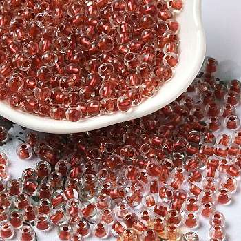 6/0 Transparent Colours Glass Seed Beads, Rondelle, Brown, 4x3mm, Hole: 1.4mm, about 7500pcs/pound