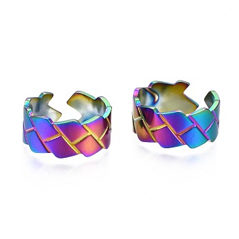 304 Stainless Steel Grooved Cuff Ring, Rainbow Color Open Ring for Women, US Size 7(17.3mm)