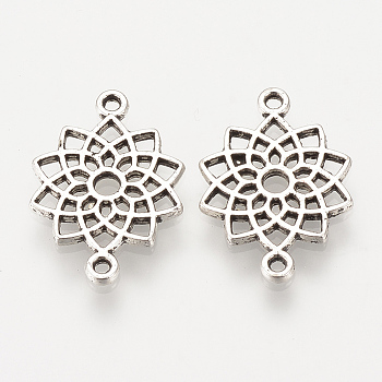 Tibetan Style Alloy Links connectors, Flower, Cadmium Free & Nickel Free & Lead Free, Chakra Sahasrara, Antique Silver, 20x14x1.5mm, Hole: 1mm, about 1365pcs/1000g