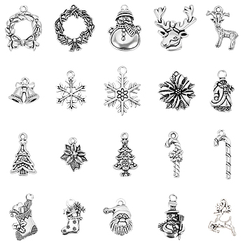 Christmas Theme, Tibetan Style Alloy Pendants, Mixed Shapes, Antique Silver, 60pcs/box