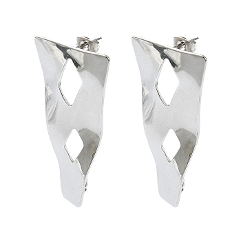 304 Stainless Steel Stud Earring Findings, with Loop, Triangle, 43.5x22.5mm, Hole: 3.5mm, Pin: 10.5x0.5mm