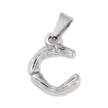 Non-Tarnish 304 Stainless Steel Pendants, Bamboo Style, Stainless Steel Color, Letter.C, 18x13.6x3.7mm, Hole: 7x4mm