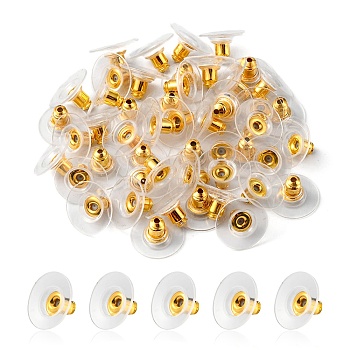 Brass Ear Nuts, Clutch Earring Backs with Plastic Pad, for Stablizing Heavy Post Earrings, Golden, 11x11x6.5mm, Hole: 1mm