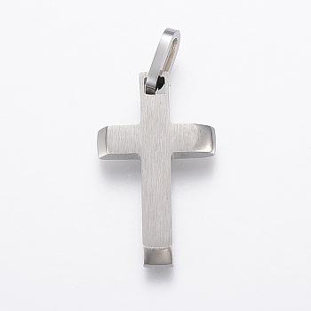 Tarnish Resistant 304 Stainless Steel Pendants, Cross, Stainless Steel Color, 25x15x3mm, Hole: 3.5x7mm