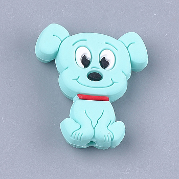 Food Grade Eco-Friendly Silicone Focal Beads, Puppy, Chewing Beads For Teethers, DIY Nursing Necklaces Making, Beagle Dog, Pale Turquoise, 28x25x7.5mm, Hole: 2mm