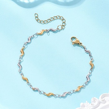 304 Stainless Steel Scalloped Bar Chain Bracelets for Women, Golden & Stainless Steel Color, 7.60 inch(19.3cm)