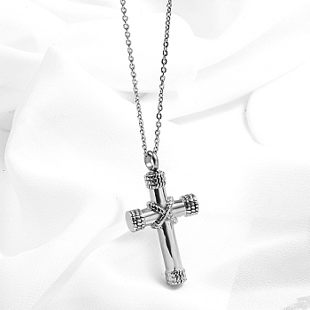 Stainless Steel Cross Pendant Necklaces, Urn Ashes Necklaces, Stainless Steel Color, 19.69 inch(50cm)