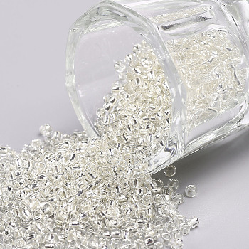 12/0 Glass Seed Beads, Silver Lined Round Hole, Round, White, 12/0, 2mm, Hole: 1mm, about 3333pcs/50g, 50g/bag, 18bags/2pounds