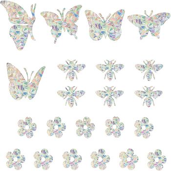 PET Window Stickers Brick Pattern Stickers, Butterfly & Bees & Flower, Clear, 6.2~20.5x7.25~15.6x0.02cm, 22pcs/set