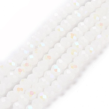 Electroplate Glass Beads Strands, Imitation Jade Beads, Half Plated, Rainbow Plated, Faceted, Rondelle, White, 8x6mm, Hole: 1mm, about 65~68pcs/strand, 15.7~16.1 inch(40~41cm)