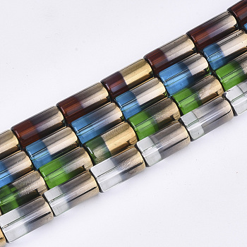 Half Electroplate Glass Beads Strands, Column, Mixed Color, 19.5~20x10mm, Hole: 1.4mm, about 15~17pcs/strand, 13.39 inch(34cm)