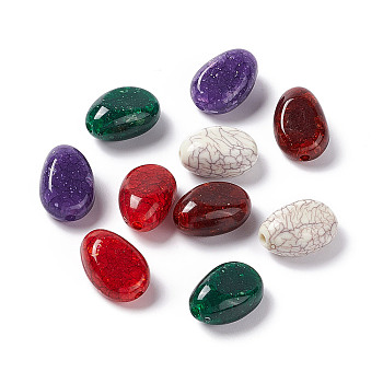 Crackle Opaque Acrylic Beads, Imitation Turquoise, Oval, Mixed Color, 19x13x10mm, Hole: 2mm, about 316pcs/500g