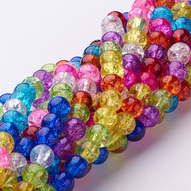 6mm Mixed Color Round Crackle Glass Beads