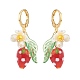 Lampwork Strawberry with Plastic Pearl Flower Dangle Leverback Earring(EJEW-TA00130)-1