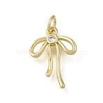 Brass Micro Pave Clear Cubic Zirconia Charms, with Jump Ring, Bowknot Charms, Rack Plating, Long-Lasting Plated, Cadmium Free & Lead Free, Real 18K Gold Plated, 17x12.5x2mm, Hole: 3mm(CU-L001-03G)