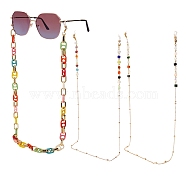 Eyeglasses Chains, Neck Strap for Eyeglasses, Including Brass Cable Chains, Glass Beads, Acrylic, CCB Plastic Coffee Bean Chains, 304 Stainless Steel Lobster Claw Clasps and Rubber Loop Ends, Mixed Color, 3pcs/set(AJEW-SZ0001-09)