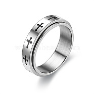 Titanium Steel Rotatable Finger Ring, Spinner Fidget Band Anxiety Stress Relief Ring for Women, Cross Pattern, US Size 7(17.3mm)(RELI-PW0001-018B-01P)