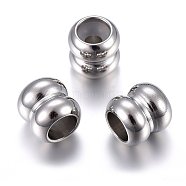 201 Stainless Steel Beads, with Rubber Inside, Slider Beads, Stopper Beads, Column, Stainless Steel Color, 9x9mm, Hole: 5mm, Rubber Hole: 3mm(STAS-O110-18P-B)
