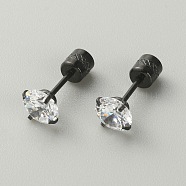 Cubic Zirconia Diamond Stud Earrings, Gunmetal Titanium Steel Jewelry for Women, Clear, 6mm, Pin: 0.9mm(EJEW-TAC0015-20B-06)