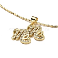 Golden Plated Brass Micro Pave Cubic Zirconia Pendant Necklaces, for Mother's Day, Word, 16.89 inch(429mm), Pendant: 19x21.5mm(NJEW-L178-02G-01)