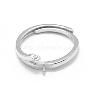 Adjustable 925 Sterling Silver Finger Ring Components, For Half Drilled Beads, with Cubic Zirconia, Clear, Platinum, Size 6, 16mm; Pin: 0.85mm(STER-L055-021P)
