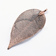 Brass Plated Natural Leaf Big Pendants, Long-Lasting Plated, Leaf, Red Copper, 52~86x23~46x0.5~3mm, Hole: 3x5.5mm(KK-G321-K-16)