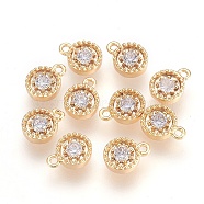 Brass Cubic Zirconia Charms, Nickel Free, Real 18K Gold Plated, Flat Round, 7x5x2mm, Hole: 1mm(X-KK-T014-73G)