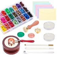 CRASPIRE DIY Wax Seal Stamp Kits, Including Brass Wax Seal Stamp Head, Sealing Wax Particles, Metallic Marker Pens, Sealing Wax Stove, Alloy Wax Sticks Melting Spoon, Paper Envelopes, Mixed Color, Sealing Wax Sticks: 1.2~1.25cm, 24 colors, 25pcs/color, 600pcs(DIY-CP0002-56)
