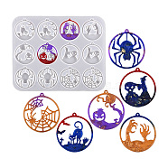 Halloween DIY Flat Round Pendant Silicone Molds, Resin Casting Molds, for UV Resin, Epoxy Resin Jewelry Making, White, 170x210x6mm, Hole: 2mm, Inner Diameter: 50.5x47mm(DIY-F134-01)