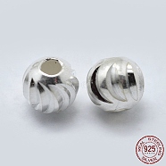 Sterling Silver Corrugated Spacer Beads, Round, Silver, 4x3.5mm, Hole: 1mm(X-STER-K171-42S-02)