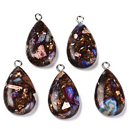 Assembled Natural Bronzite and Synthetic Imperial Jasper Pendants, with Platinum Plated Iron Loop, Teardrop, Dyed, Medium Orchid, 28~29x15~16x6mm, Hole: 2mm(G-N330-014-D01)