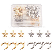 304 Stainless Steel Pendants, Star & Crescent Moon, Golden & Stainless Steel Color, 15x12x4mm, 16.5x14.5x2mm, Hole: 1mm & 2.3mm, 40pcs/box(STAS-TA0004-39)