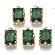 Glass Rhinestone Pendants, with Light Gold Plated Brass Claw Open Back Settings, Rectangle, Faceted, Peridot, 10x6x5mm, Hole: 1mm(GLAA-N038-20C)