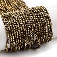 Electroplate Glass Beads Strands, Full Plated, Faceted Round, Light Gold Plated, 2mm, Hole: 0.7mm, about 184~187pcs/strand, 14.45''(36.7cm)(X-GLAA-H021-01A-FP07)