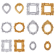 12Pcs 12 Style Resin Picture Frames, Retro Embossed Photo Frames, Small Family Photo Holders, for  Photo Props Wall Decor Accessories, Heart & Square & Rectangle & Oval, Mixed Color, 40~69x30~55x6~9mm, Inner Diameter: 25~36x19~32mm, 1pc/style(RESI-CP0001-03)