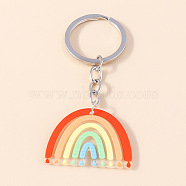 Acrylic Rainbow Pendant Keychain, Iron Key Ring Keychain, Colorful, 8cm(RABO-PW0001-078B)