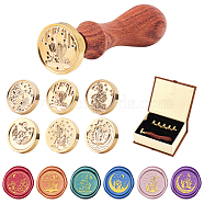 8Pcs 8 Style Pear Wood Handle, with Brass Wax Seal Stamp Head, for Wax Seal Stamp, Wedding Invitations Making, Mixed Shapes, 8pcs/set(AJEW-PH0001-78G)