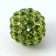 Alloy Rhinestone Beads, Grade A, Round, Golden Metal Color, Peridot, 12mm(X-RB-A034-12mm-A07G)