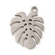 201 Stainless Steel Pendants, Tropical Leaf Charms, Monstera Leaf, Stainless Steel Color, 16x12x1mm, Hole: 1.4mm(STAS-E015-09P)