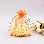 Star & Moon Printed Organza Gift Bags, for Party Candy Jewelry Bags & Pouches, Rectangle, Orange, 12x9cm(OP-WH0012-01H)